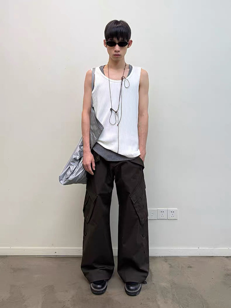 Diagonal Bellows Pocket Trousers in Deep Khaki or Off-White