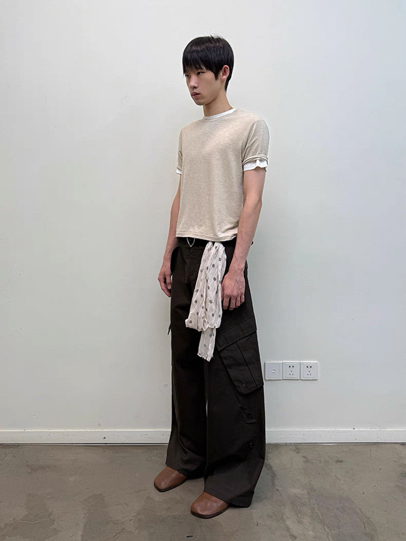 Diagonal Bellows Pocket Trousers in Deep Khaki or Off-White