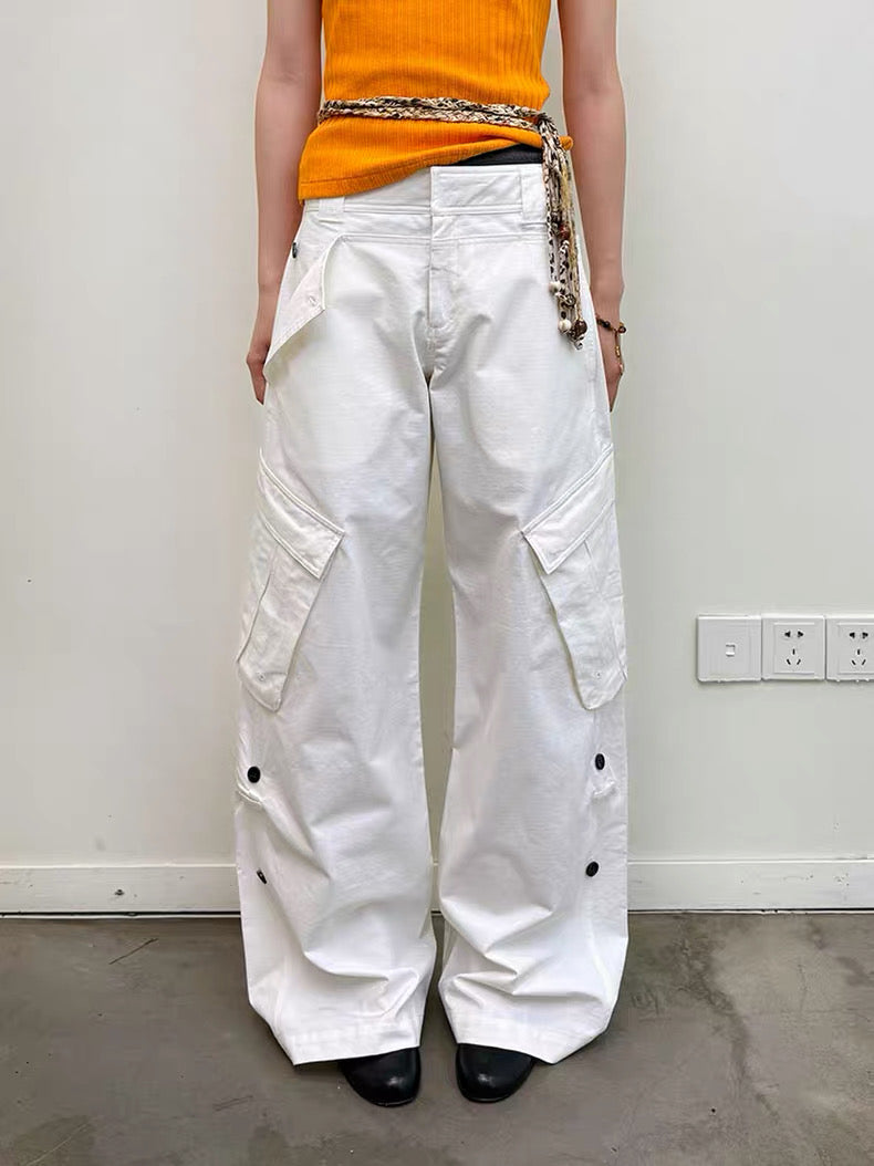 Diagonal Bellows Pocket Trousers in Deep Khaki or Off-White