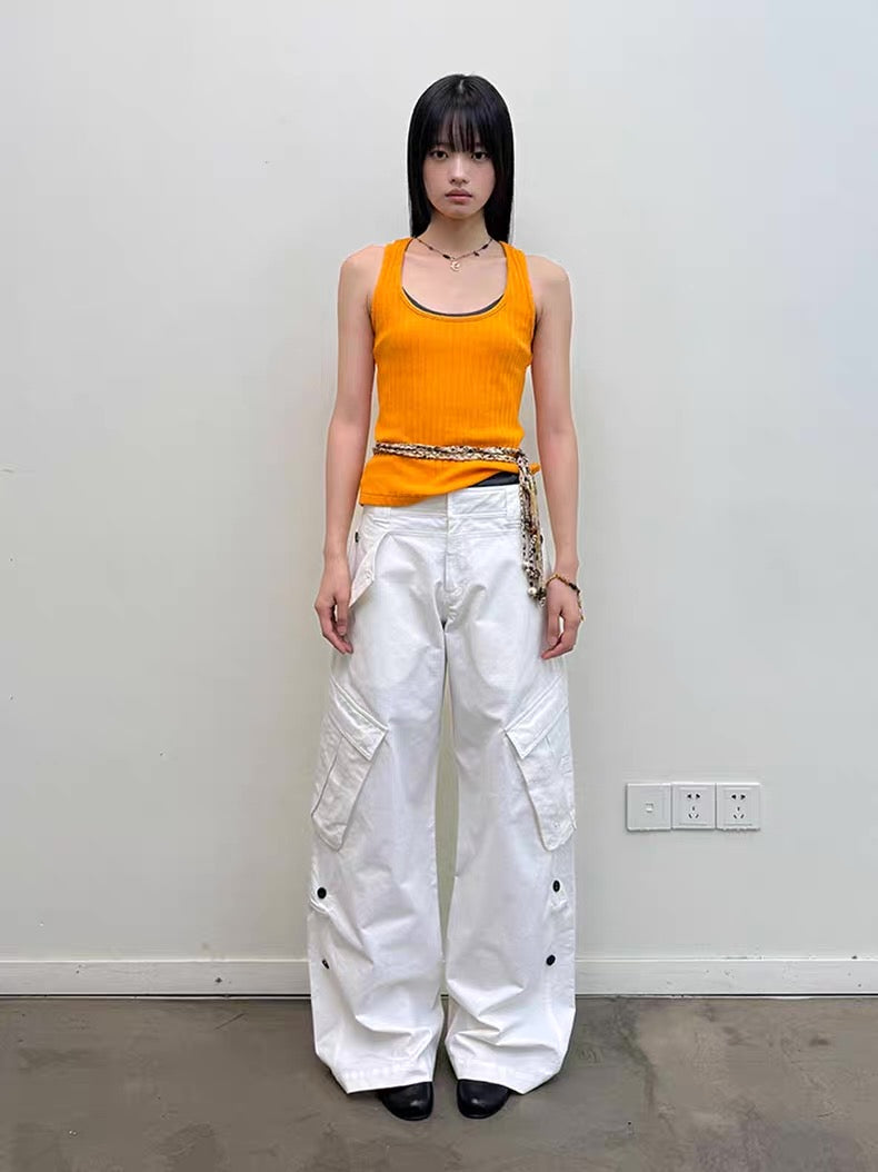 Diagonal Bellows Pocket Trousers in Deep Khaki or Off-White