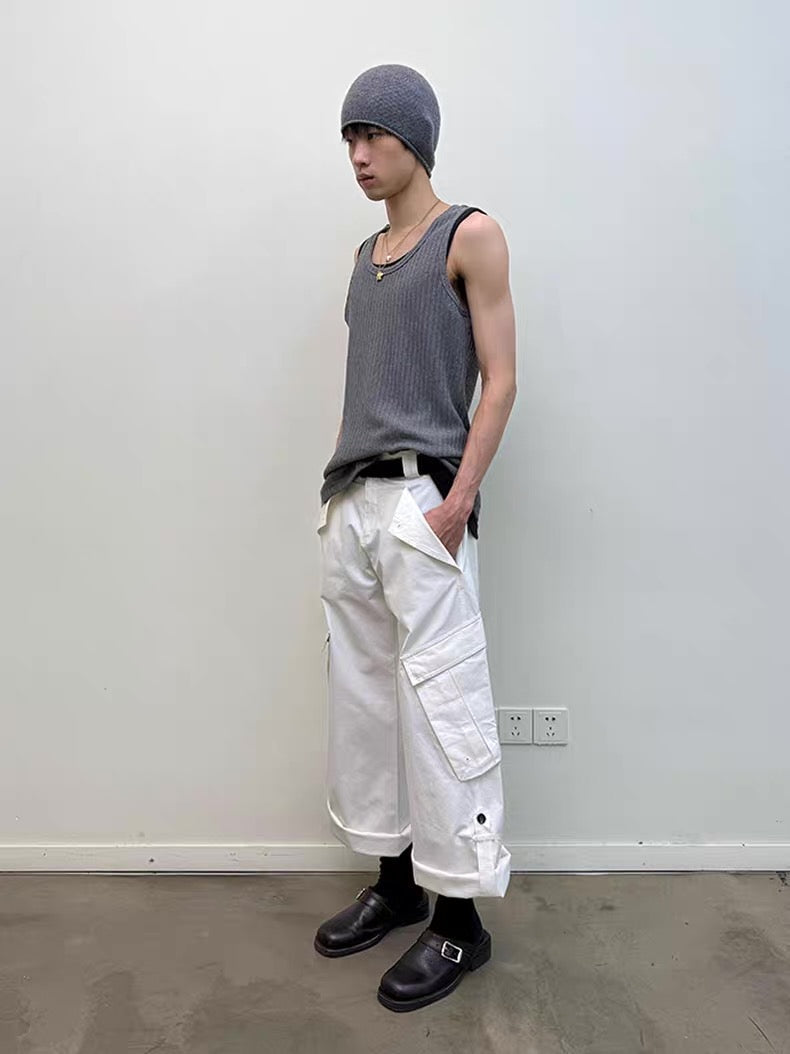 Diagonal Bellows Pocket Trousers in Deep Khaki or Off-White