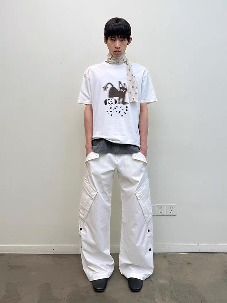 Diagonal Bellows Pocket Trousers in Deep Khaki or Off-White