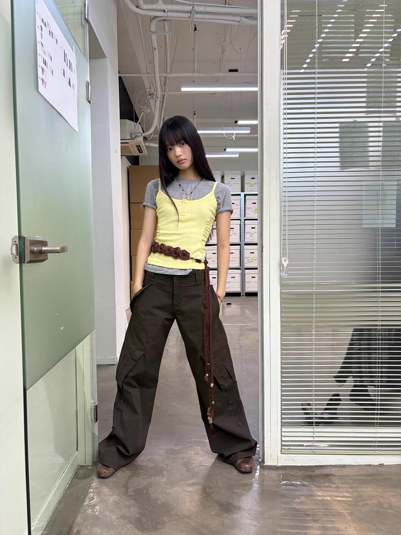 Diagonal Bellows Pocket Trousers in Deep Khaki or Off-White