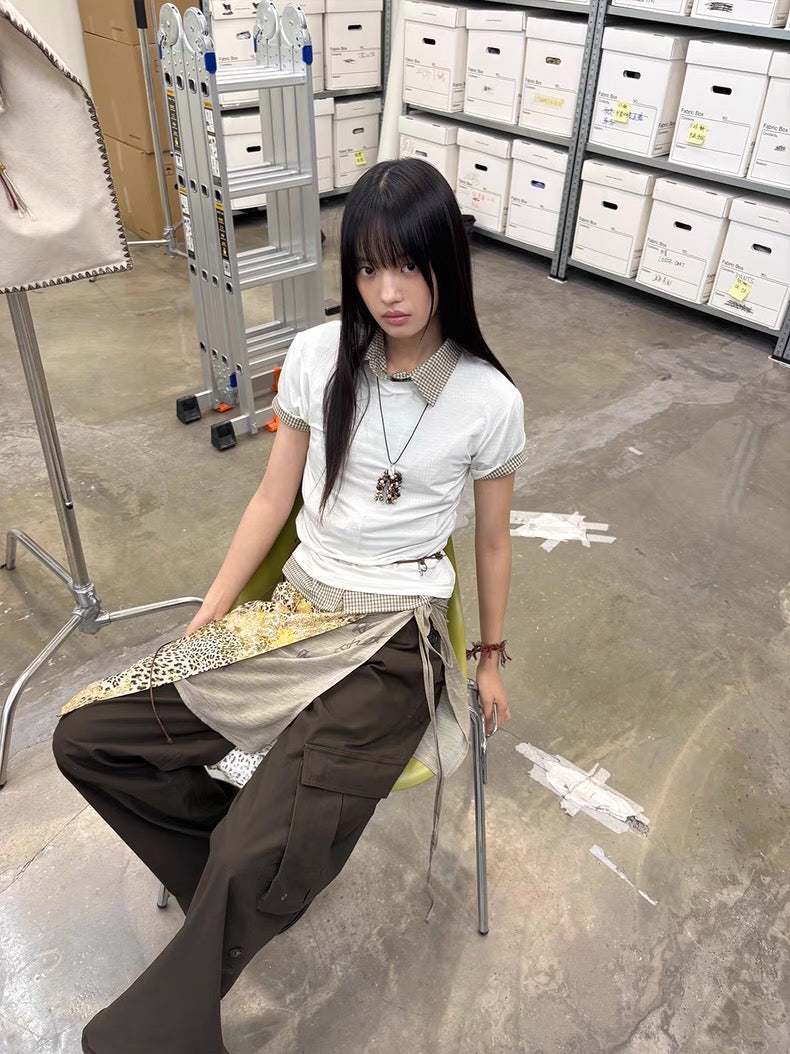 Diagonal Bellows Pocket Trousers in Deep Khaki or Off-White