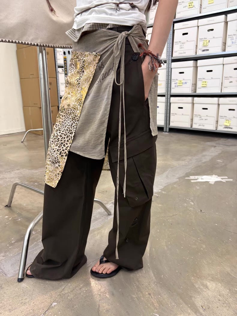 Diagonal Bellows Pocket Trousers in Deep Khaki or Off-White