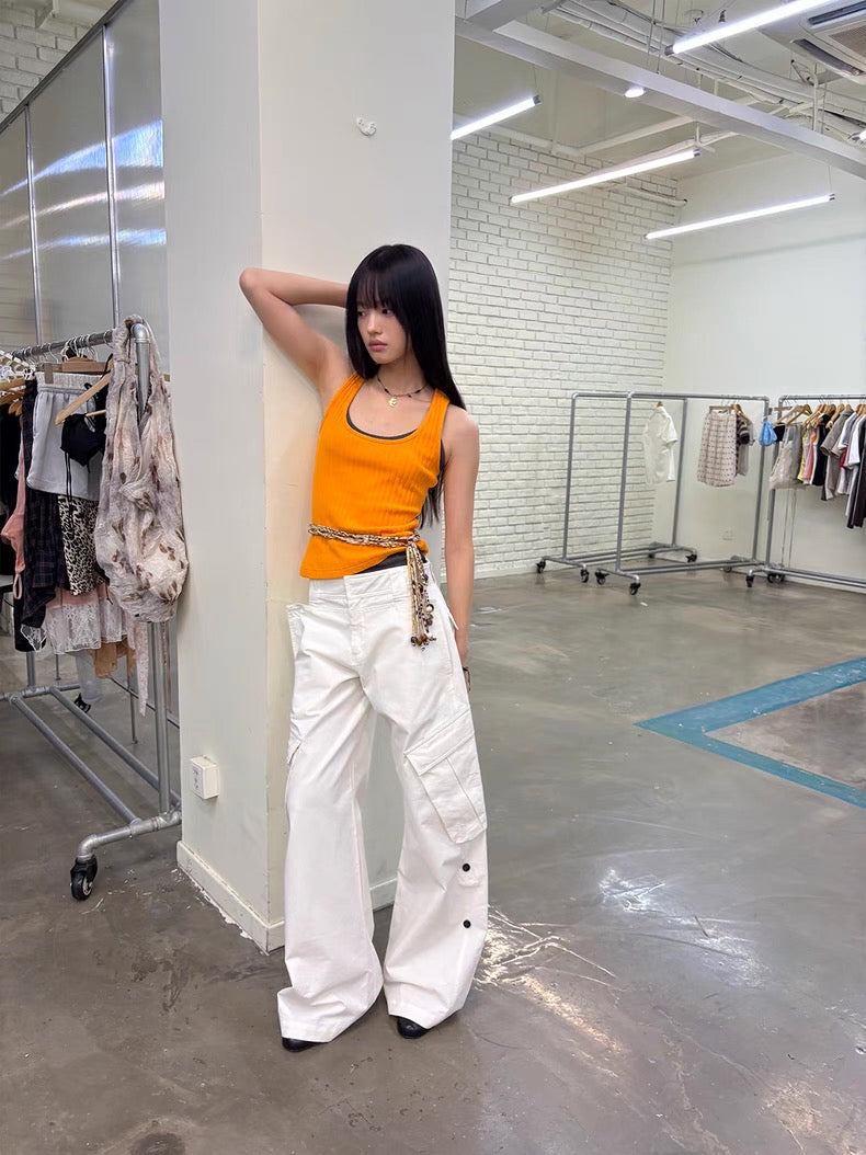Diagonal Bellows Pocket Trousers in Deep Khaki or Off-White