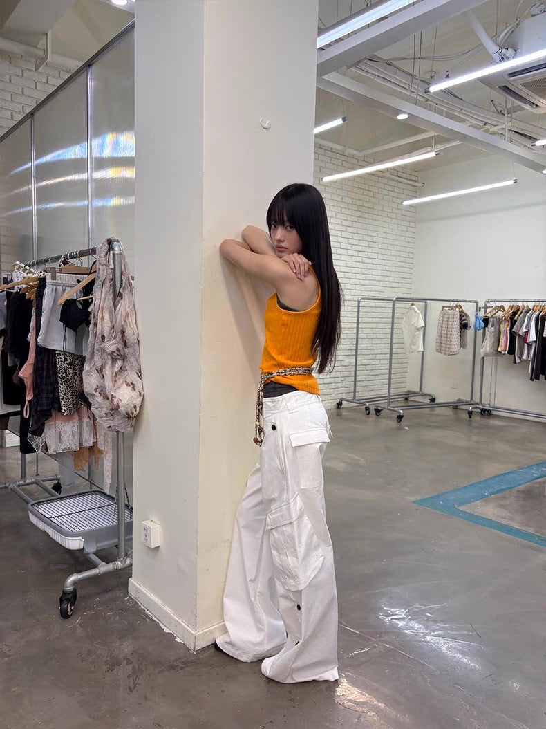 Diagonal Bellows Pocket Trousers in Deep Khaki or Off-White