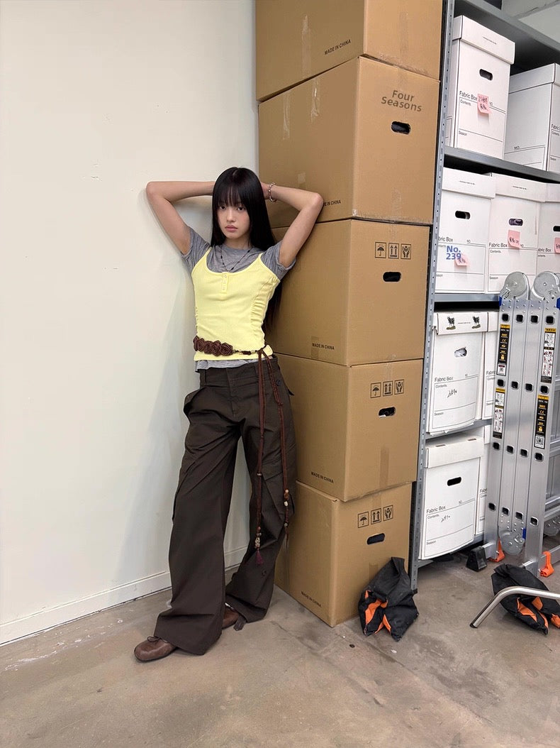 Diagonal Bellows Pocket Trousers in Deep Khaki or Off-White