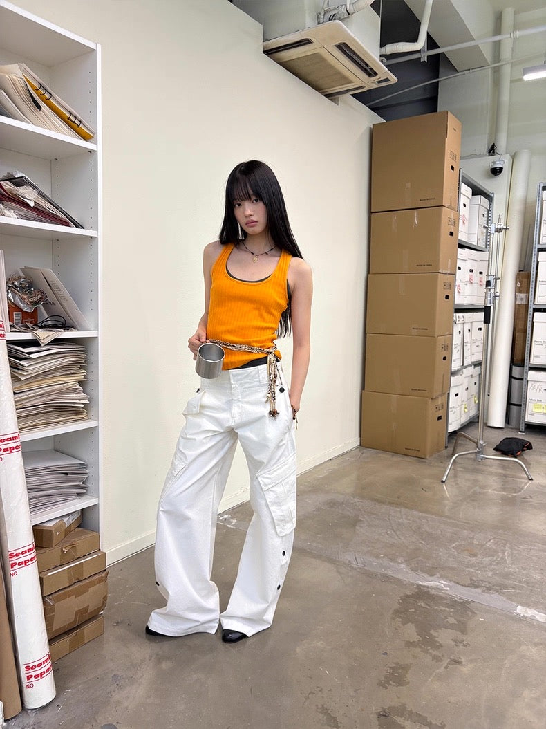 Diagonal Bellows Pocket Trousers in Deep Khaki or Off-White