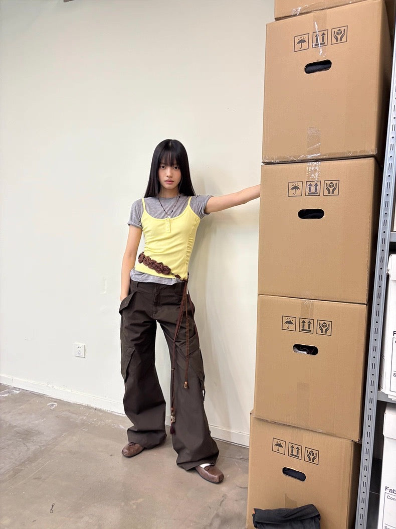 Diagonal Bellows Pocket Trousers in Deep Khaki or Off-White