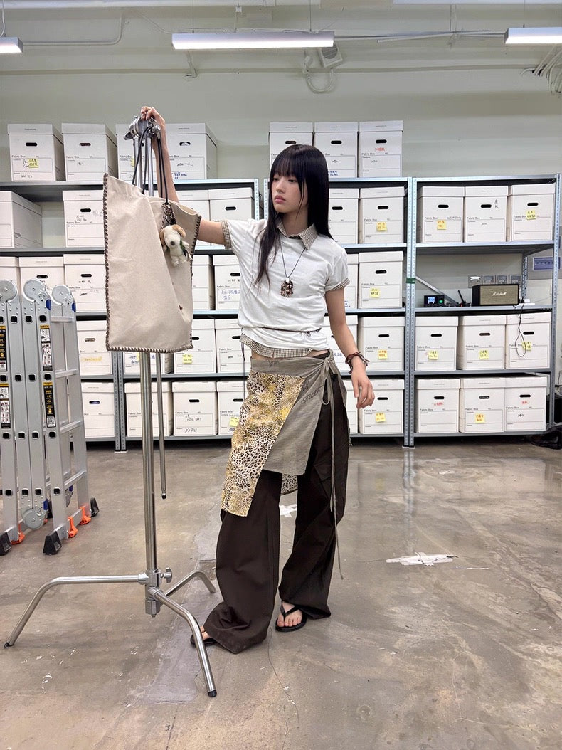 Diagonal Bellows Pocket Trousers in Deep Khaki or Off-White