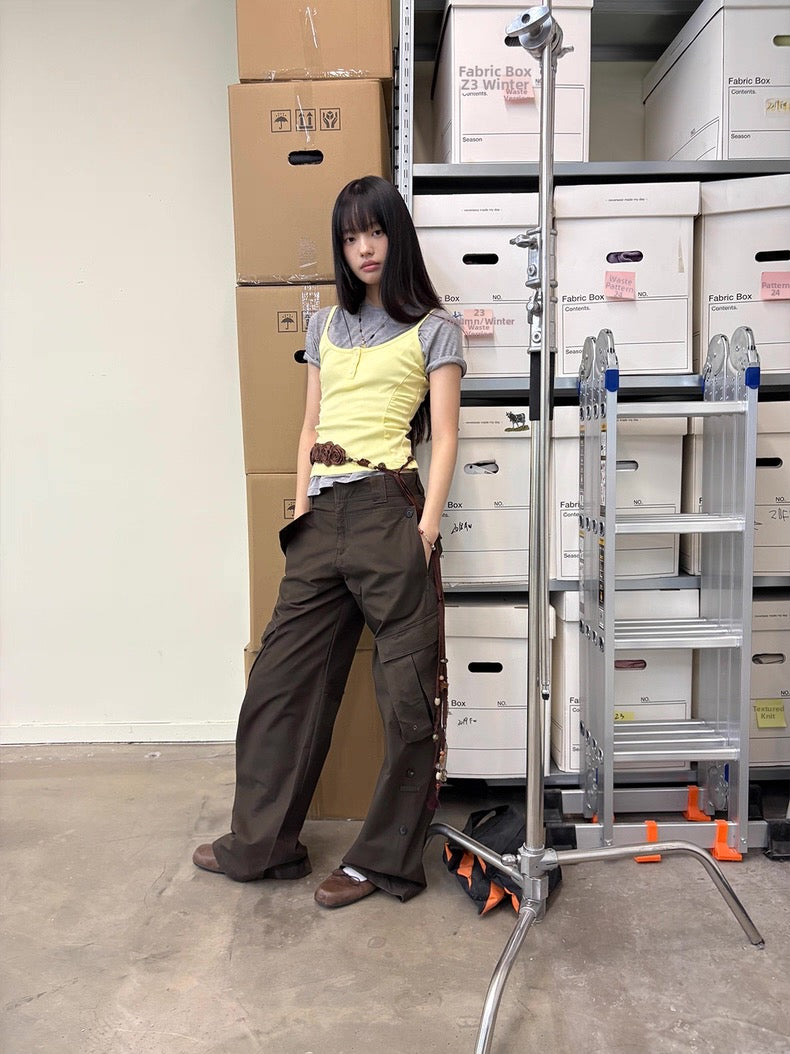 Diagonal Bellows Pocket Trousers in Deep Khaki or Off-White