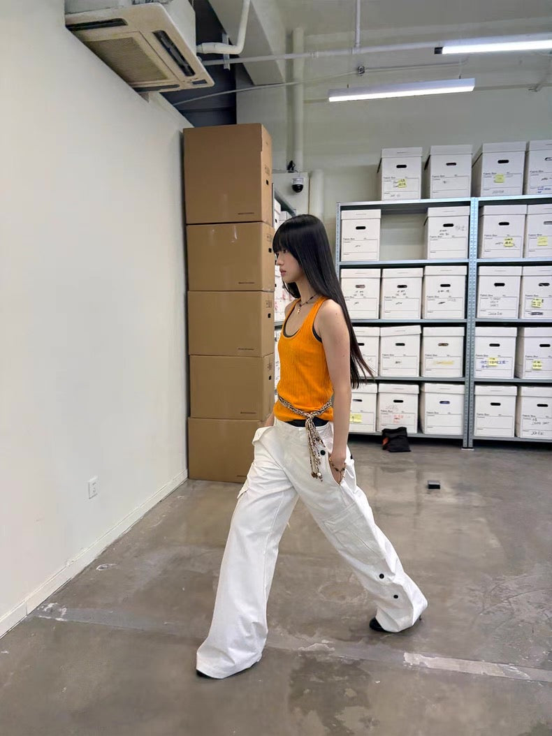 Diagonal Bellows Pocket Trousers in Deep Khaki or Off-White