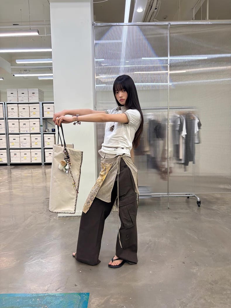 Diagonal Bellows Pocket Trousers in Deep Khaki or Off-White