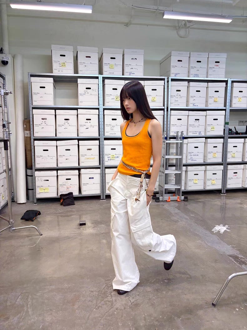Diagonal Bellows Pocket Trousers in Deep Khaki or Off-White