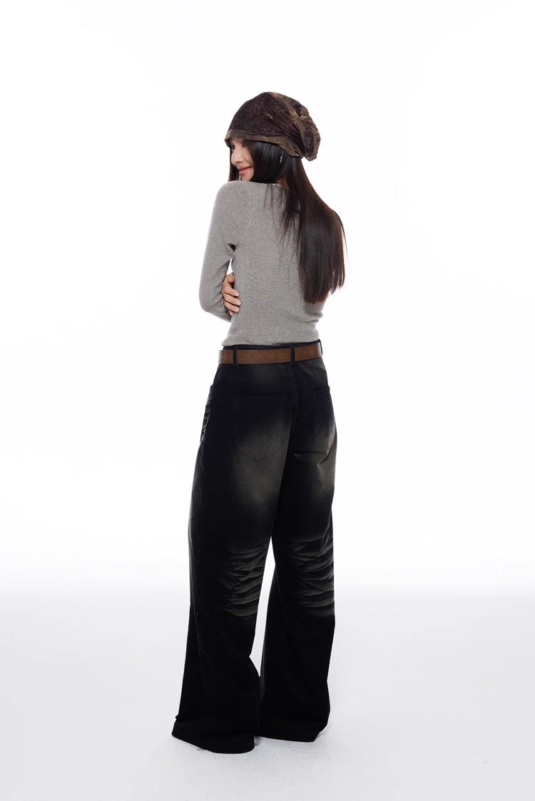 Wide Leg Drift Corduroy Trousers in Washed Bitumen