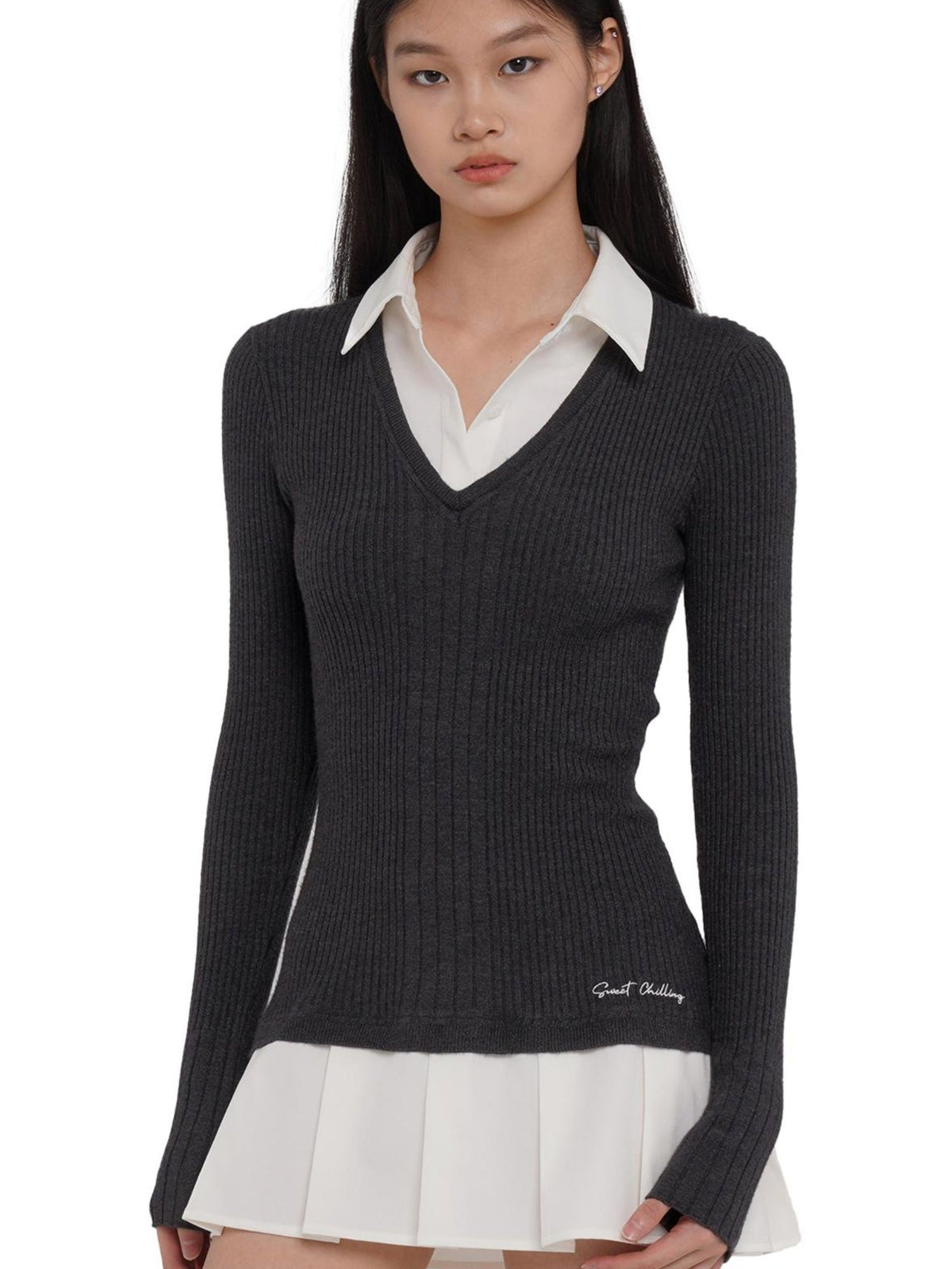 Knitted Shirt With Pleated Skirt Dress