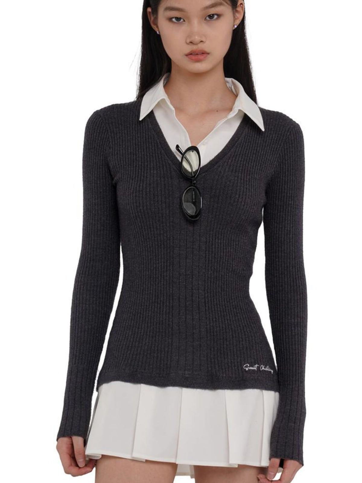Knitted Shirt With Pleated Skirt Dress