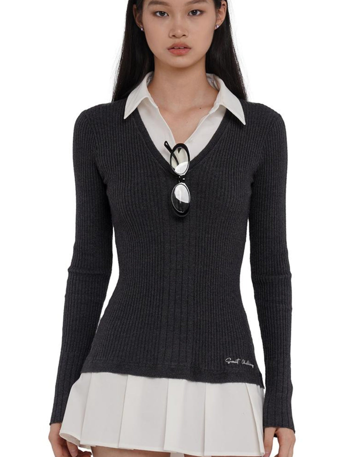 Knitted Shirt With Pleated Skirt Dress