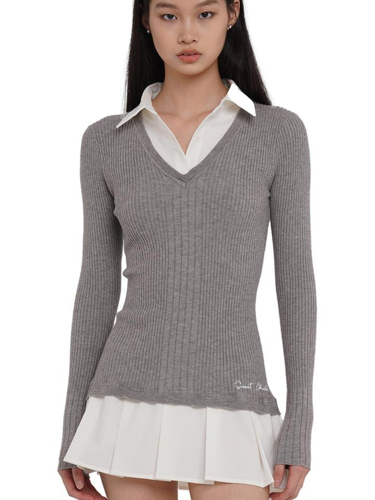 Knitted Shirt With Pleated Skirt Dress