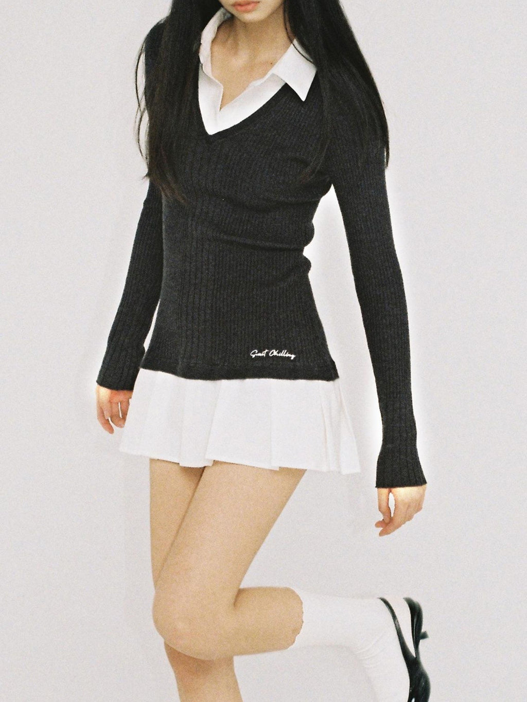 Knitted Shirt With Pleated Skirt Dress