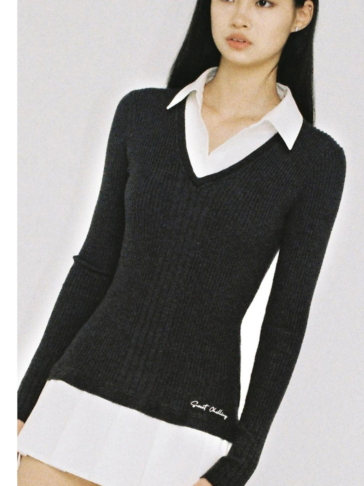Knitted Shirt With Pleated Skirt Dress