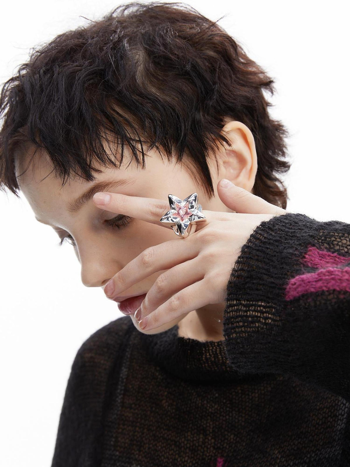 18k White Gold Plated Pink Zirconia Star Ring