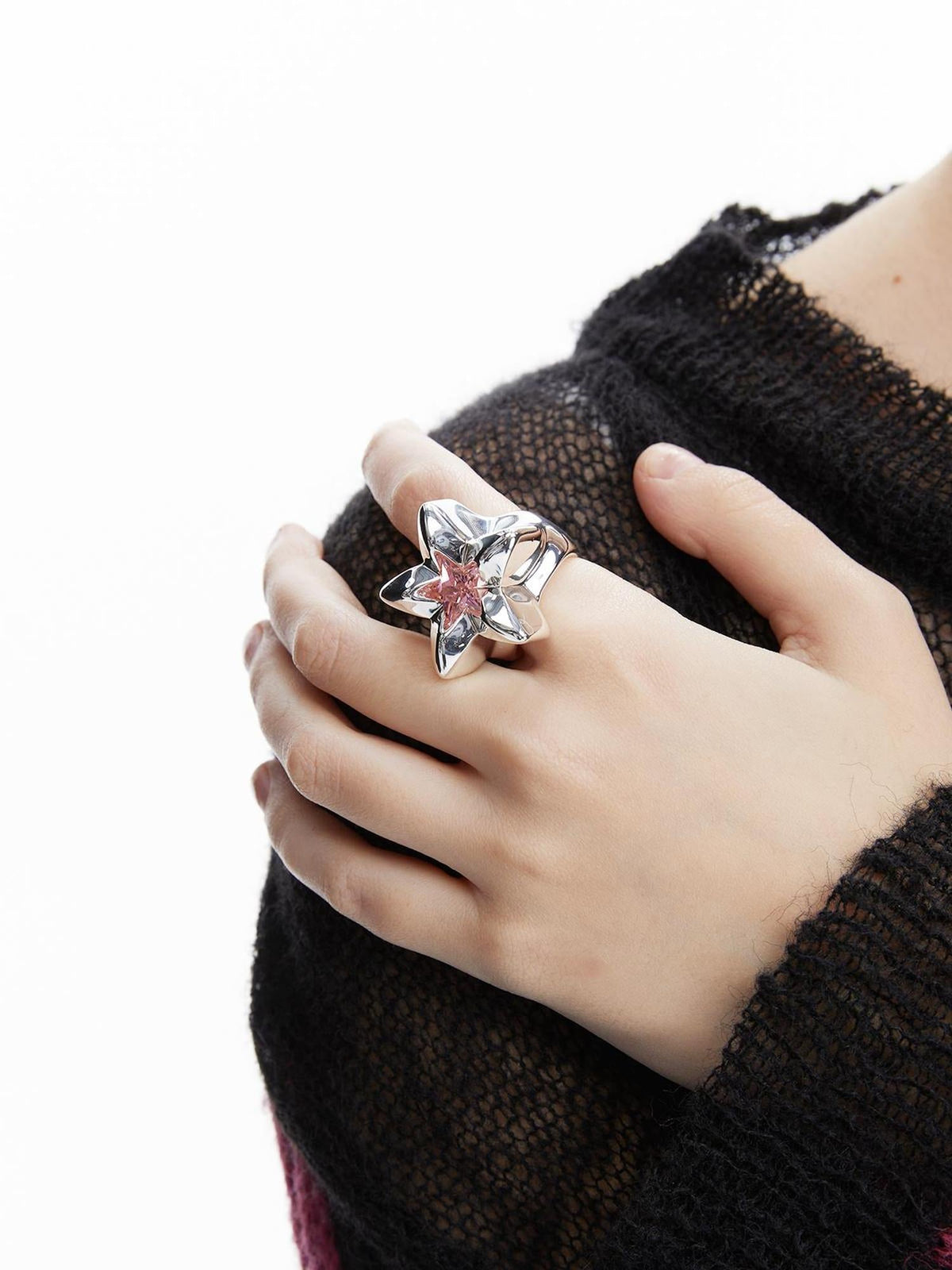 18k White Gold Plated Pink Zirconia Star Ring
