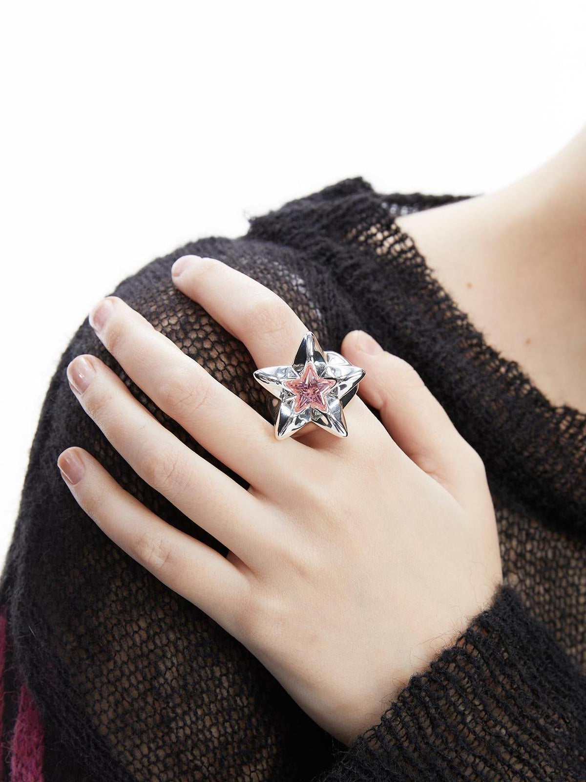 18k White Gold Plated Pink Zirconia Star Ring