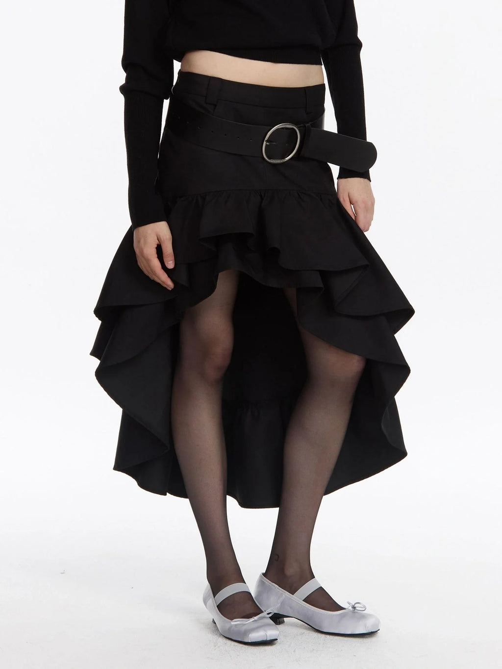 A Line Asymmetrical Ruffle Hem Skirt