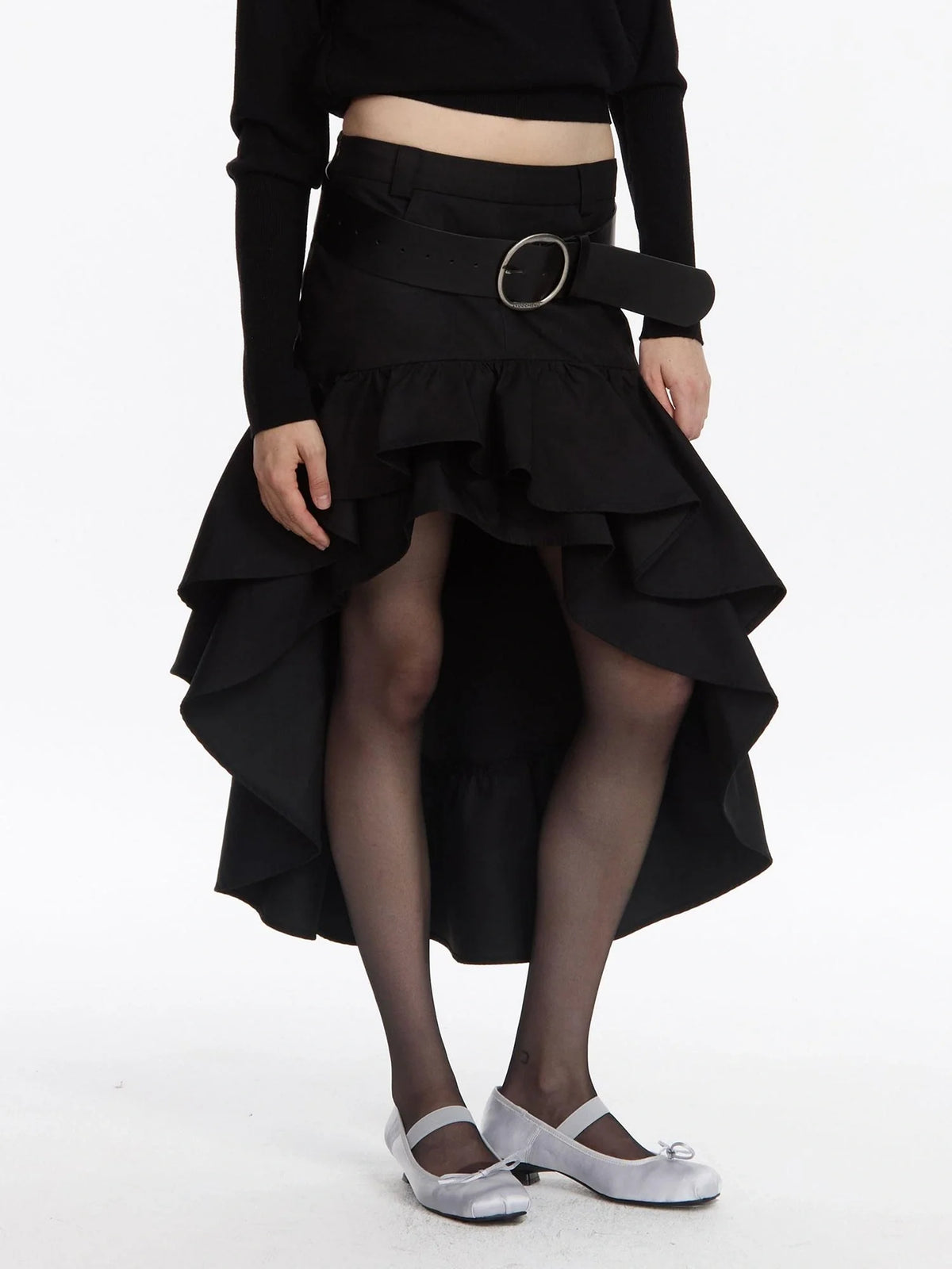 A Line Asymmetrical Ruffle Hem Skirt