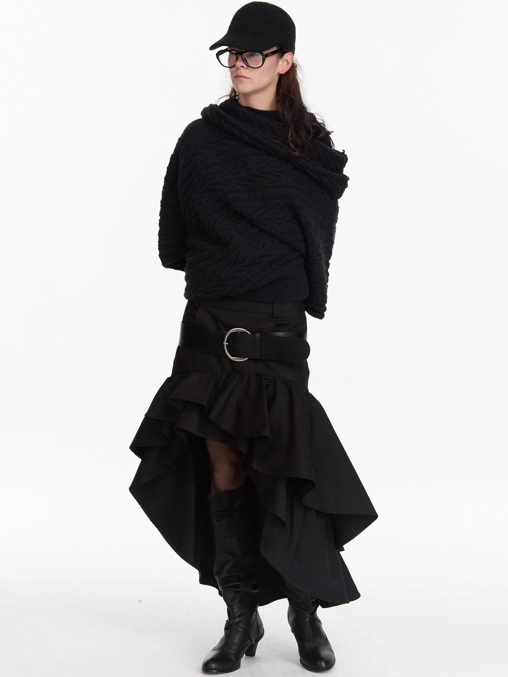 A Line Asymmetrical Ruffle Hem Skirt