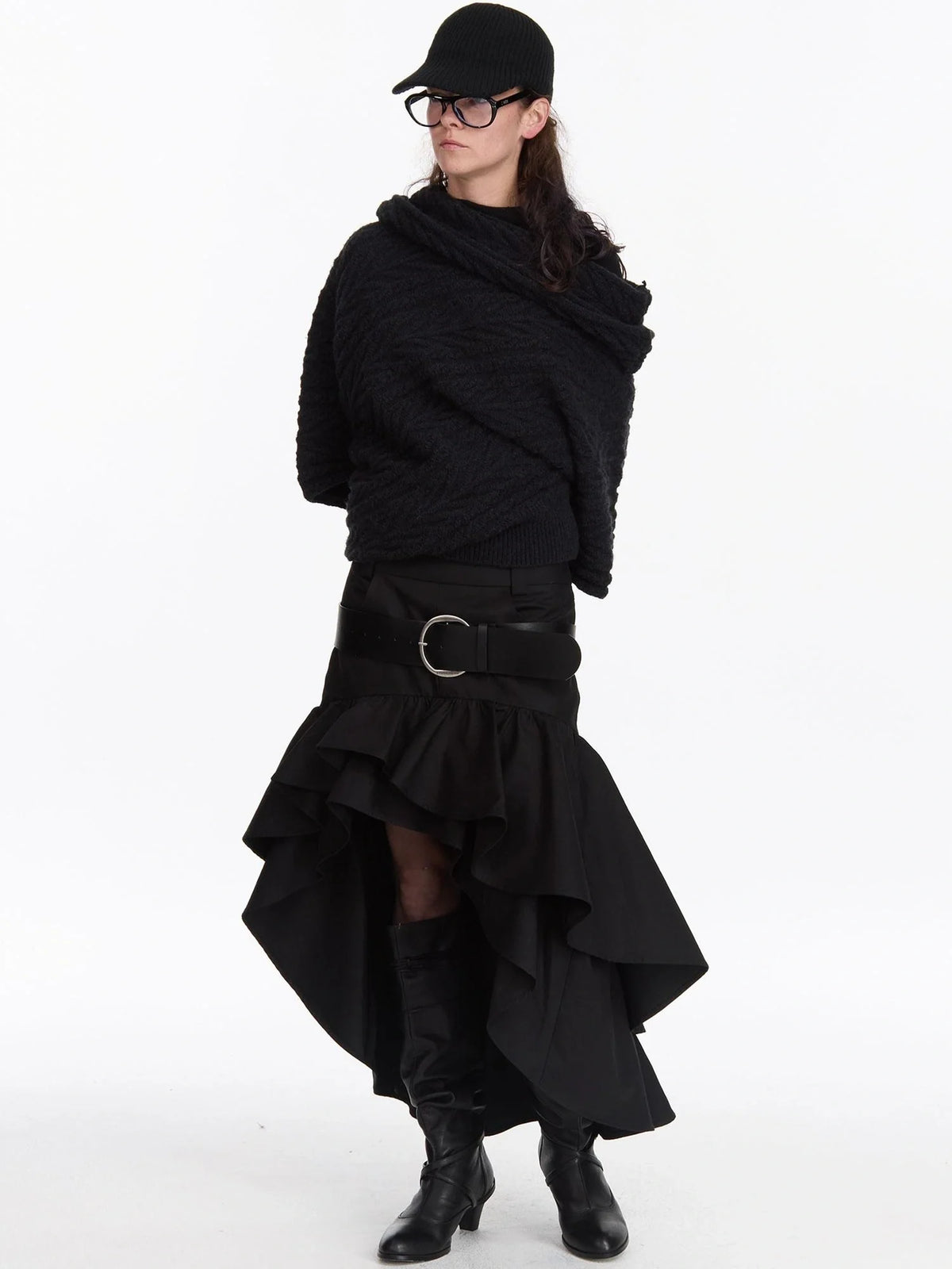 A Line Asymmetrical Ruffle Hem Skirt