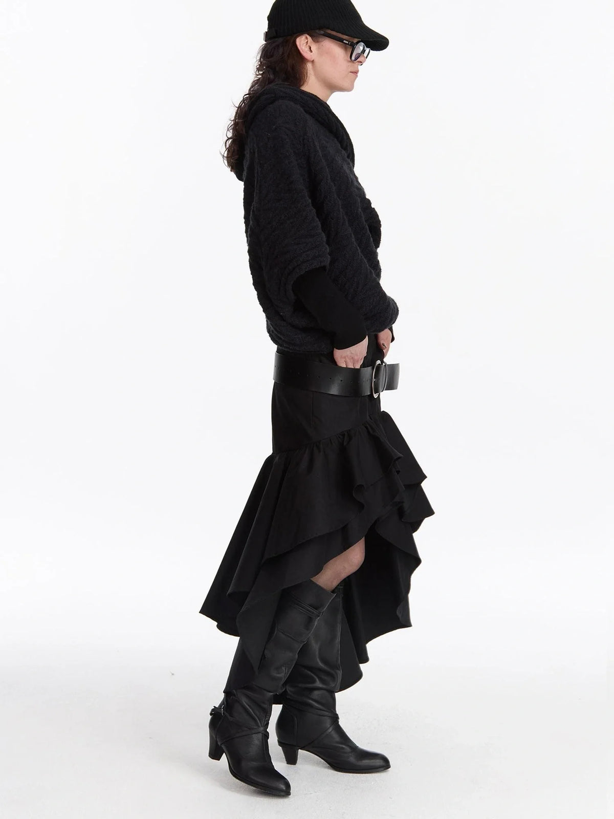 A Line Asymmetrical Ruffle Hem Skirt