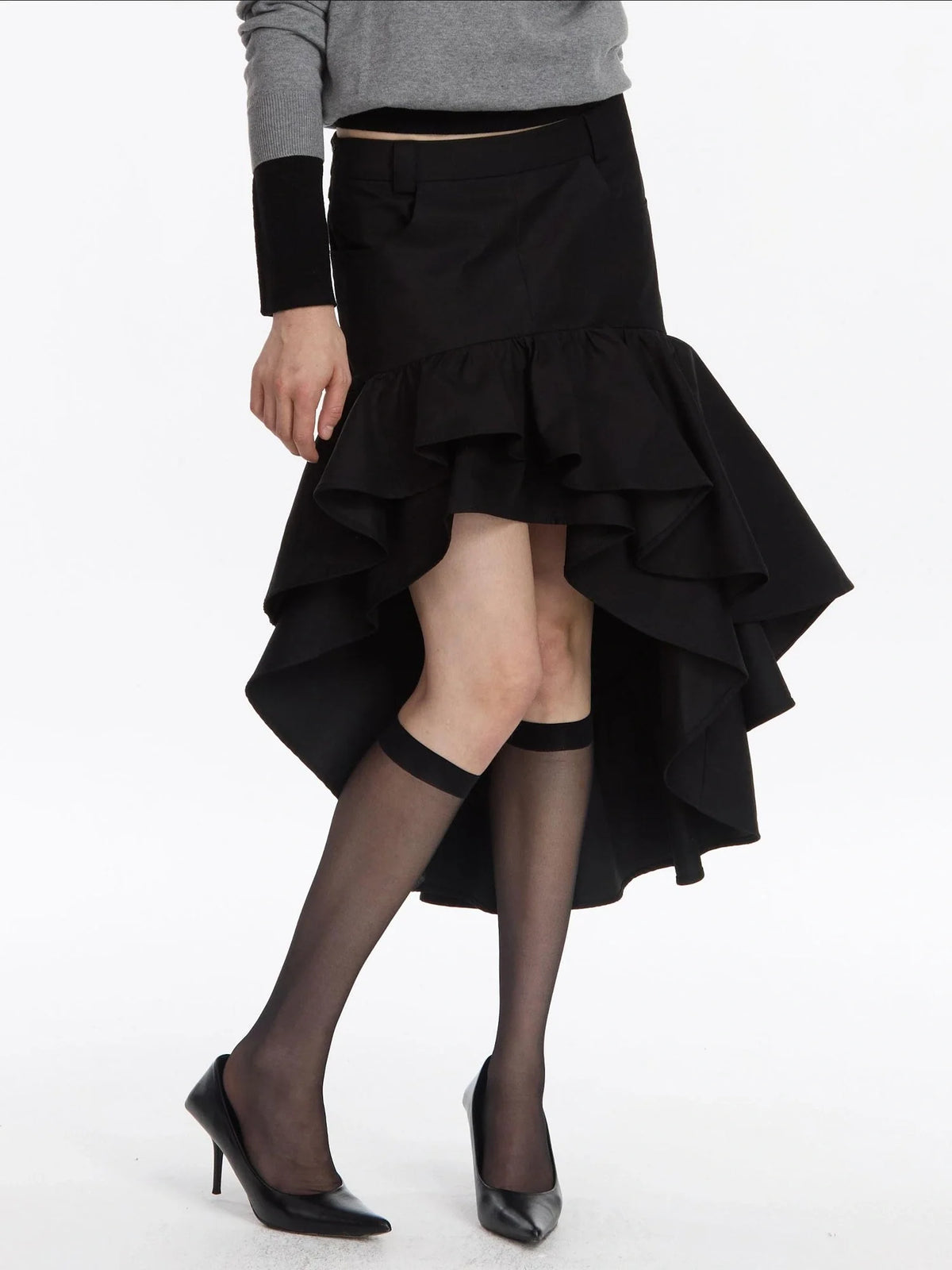 A Line Asymmetrical Ruffle Hem Skirt