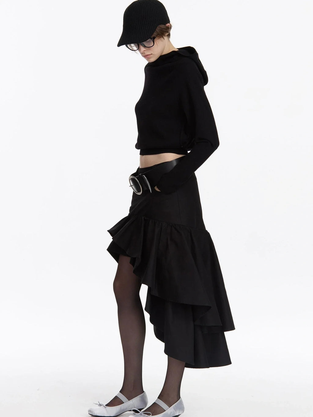 A Line Asymmetrical Ruffle Hem Skirt