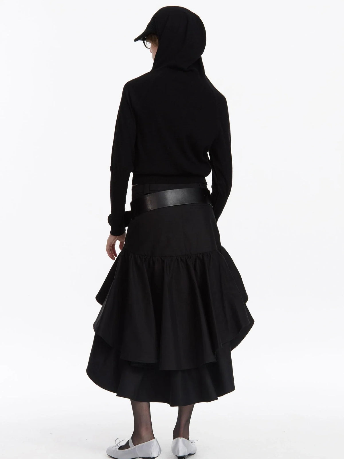 A Line Asymmetrical Ruffle Hem Skirt