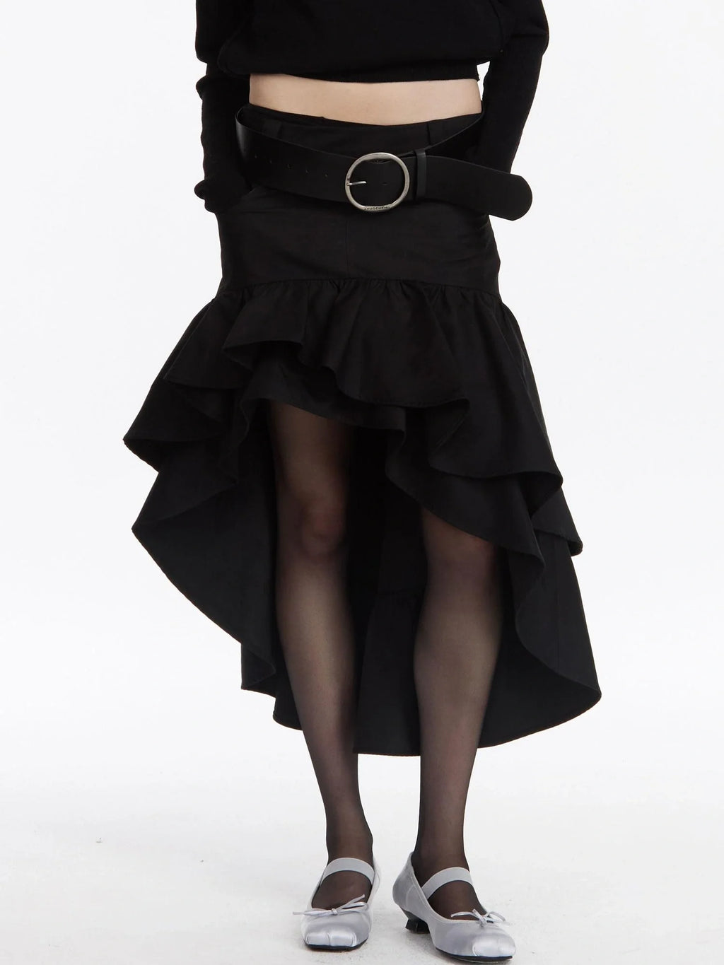 A Line Asymmetrical Ruffle Hem Skirt
