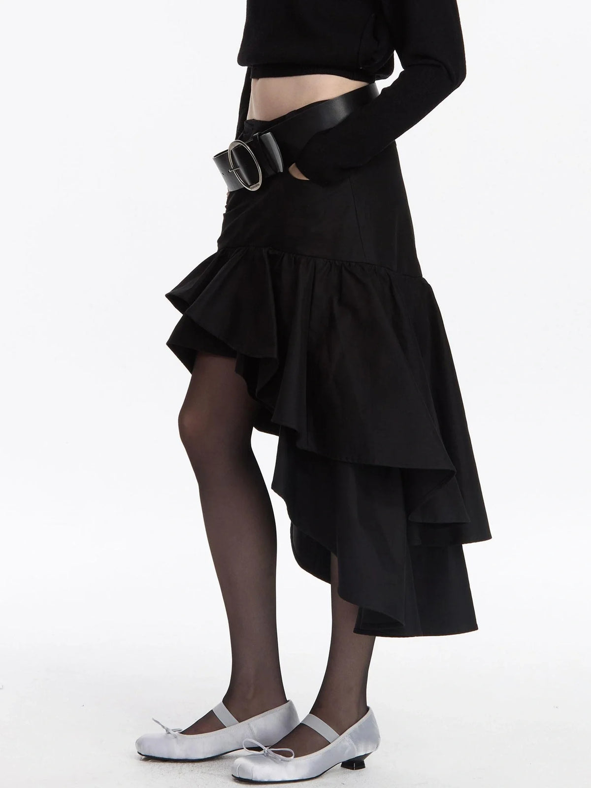 A Line Asymmetrical Ruffle Hem Skirt