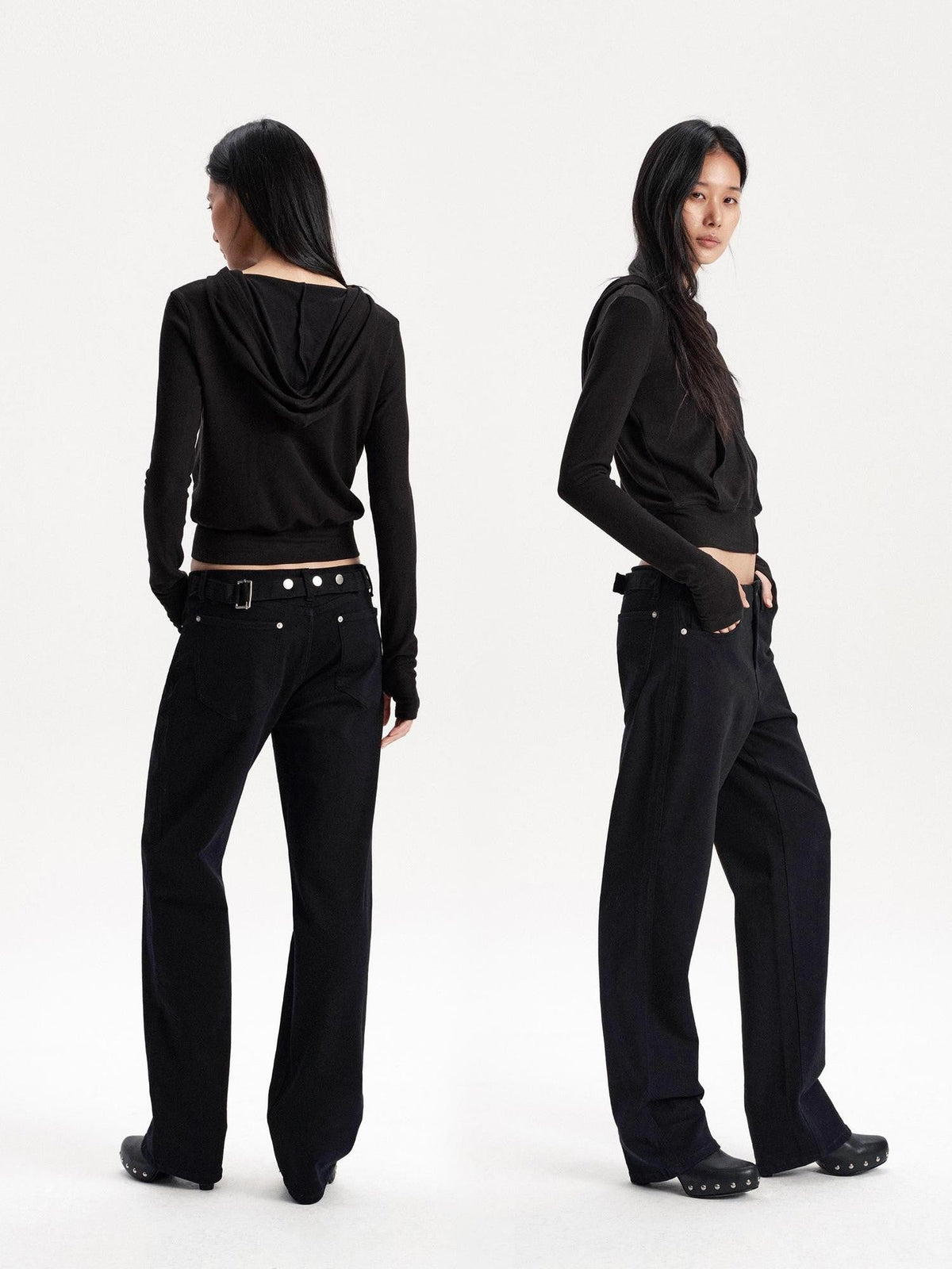 Adjustable Waist Solid Minimalist Stretch Cotton Women's Slim Jeans
