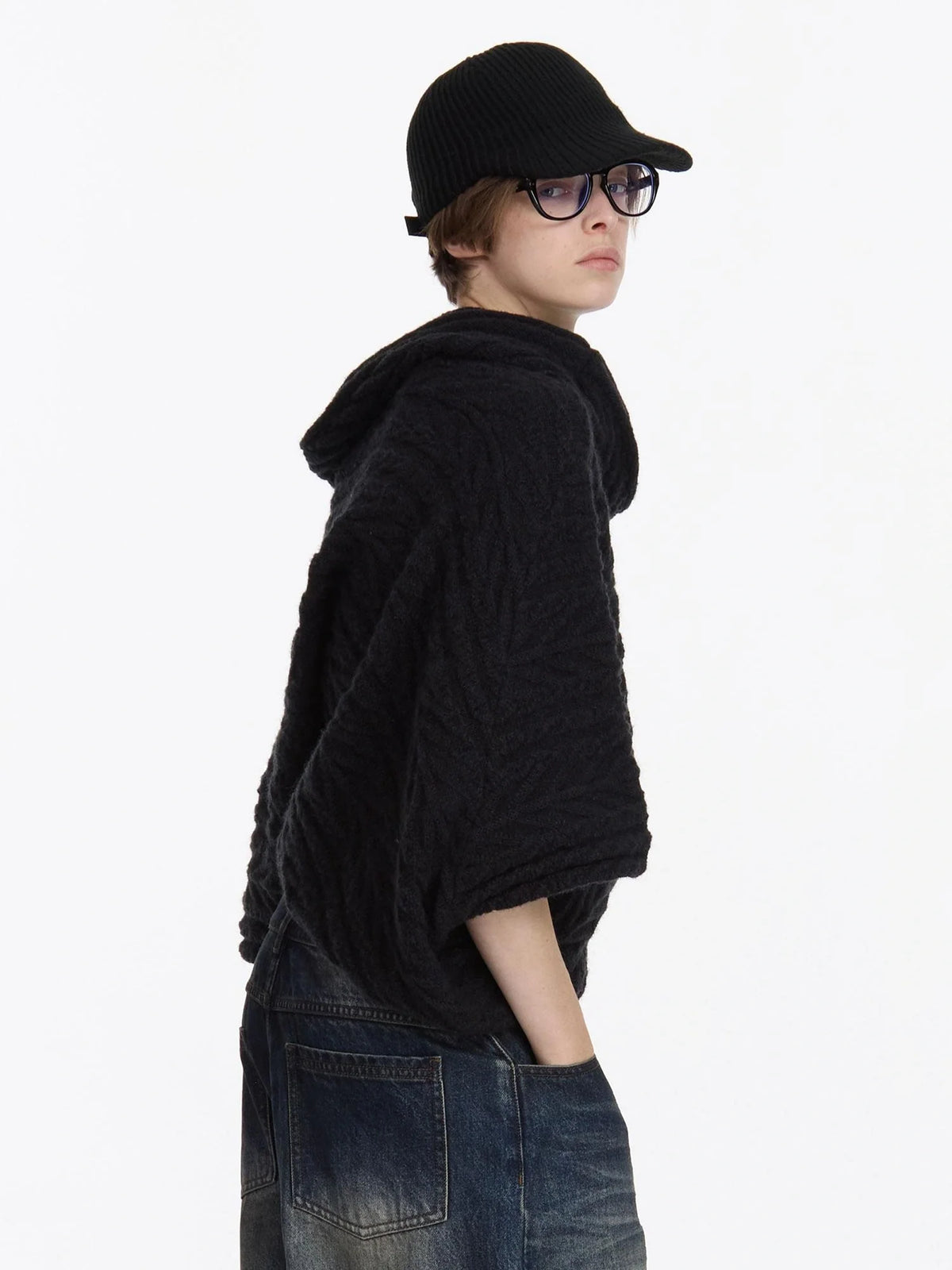 Asym Collar Drop Shoulder Knit Sweater