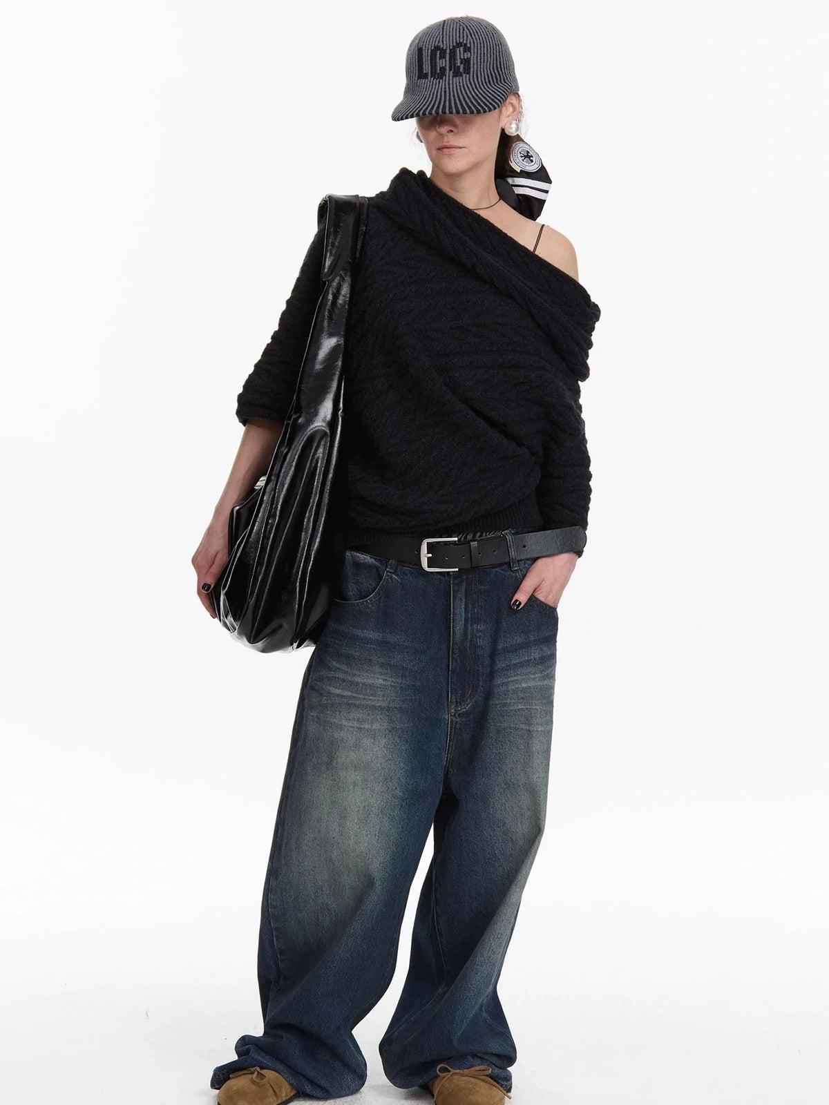 Asym Collar Drop Shoulder Knit Sweater