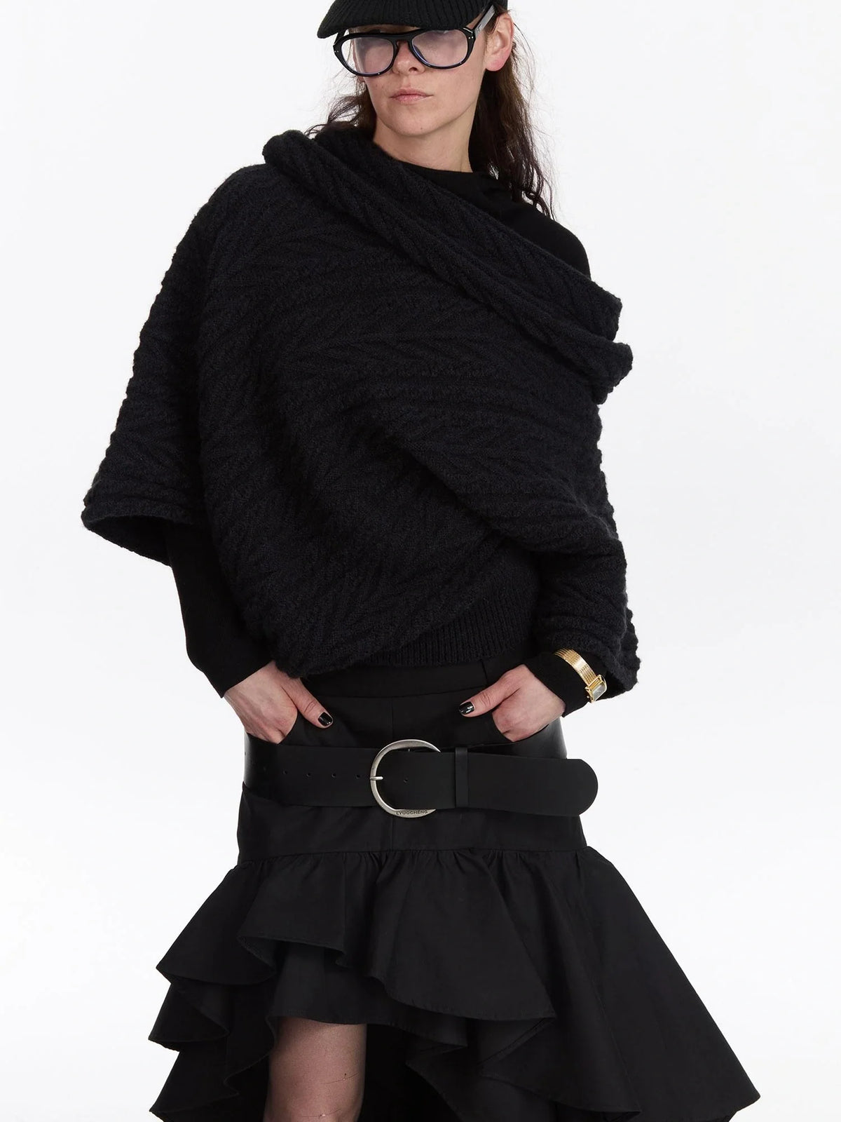 Asym Collar Drop Shoulder Knit Sweater