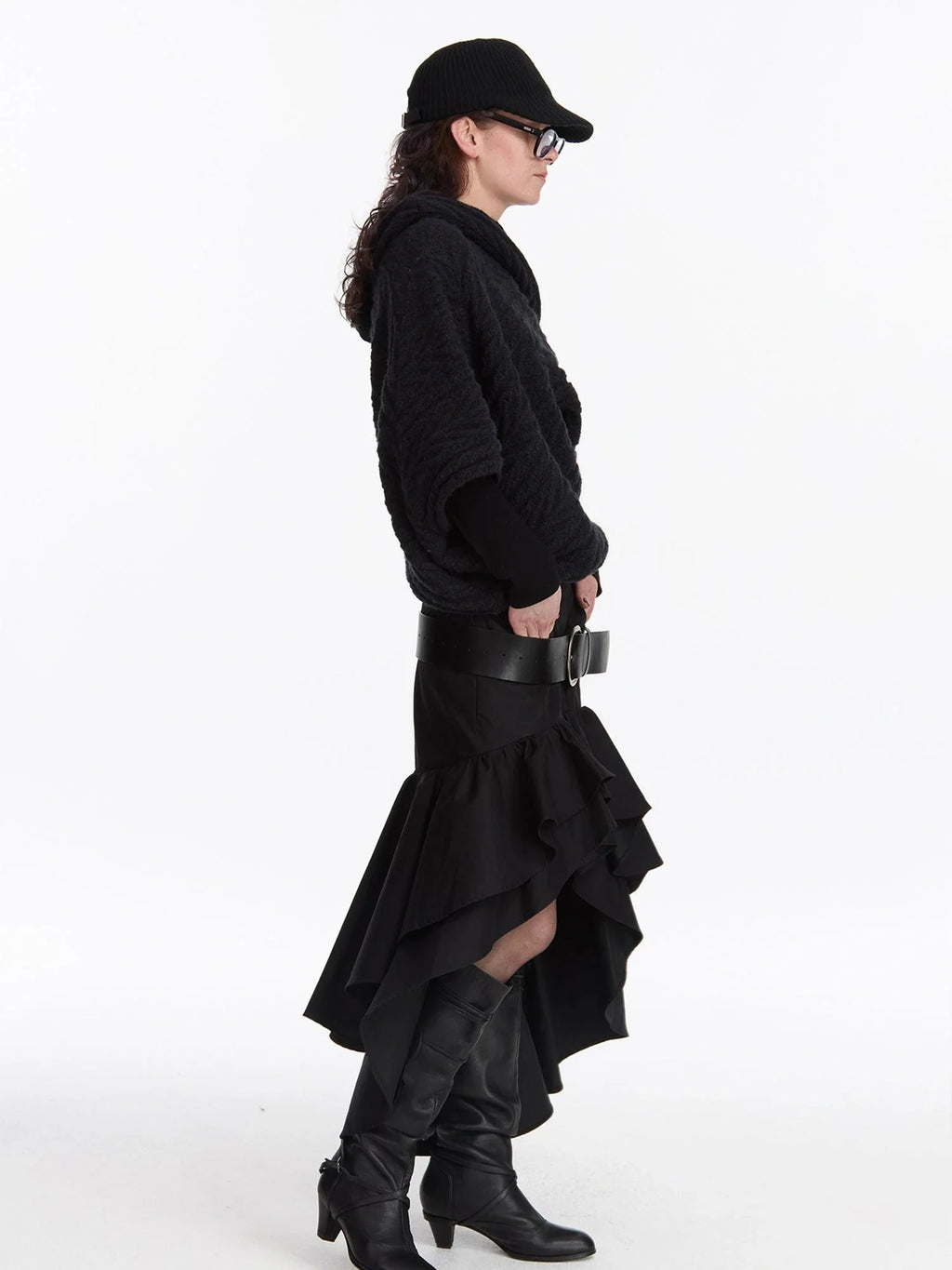 Asym Collar Drop Shoulder Knit Sweater