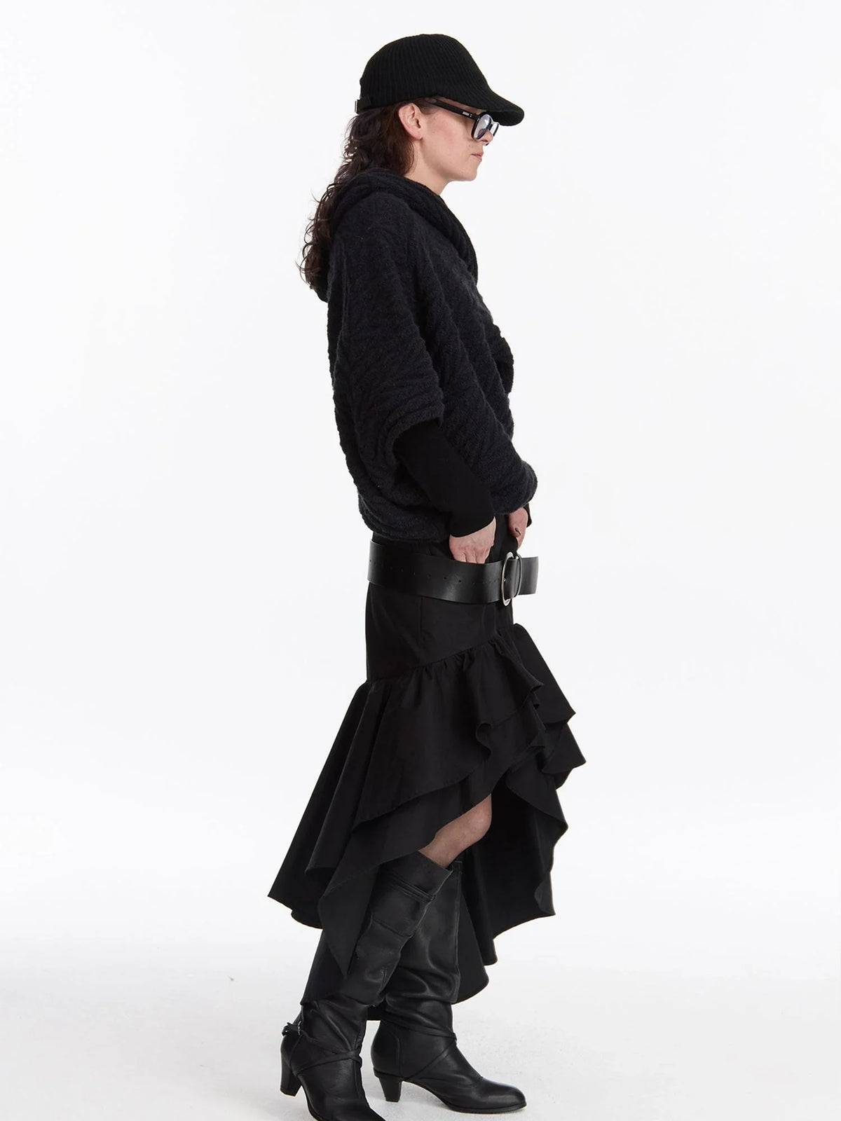 Asym Collar Drop Shoulder Knit Sweater