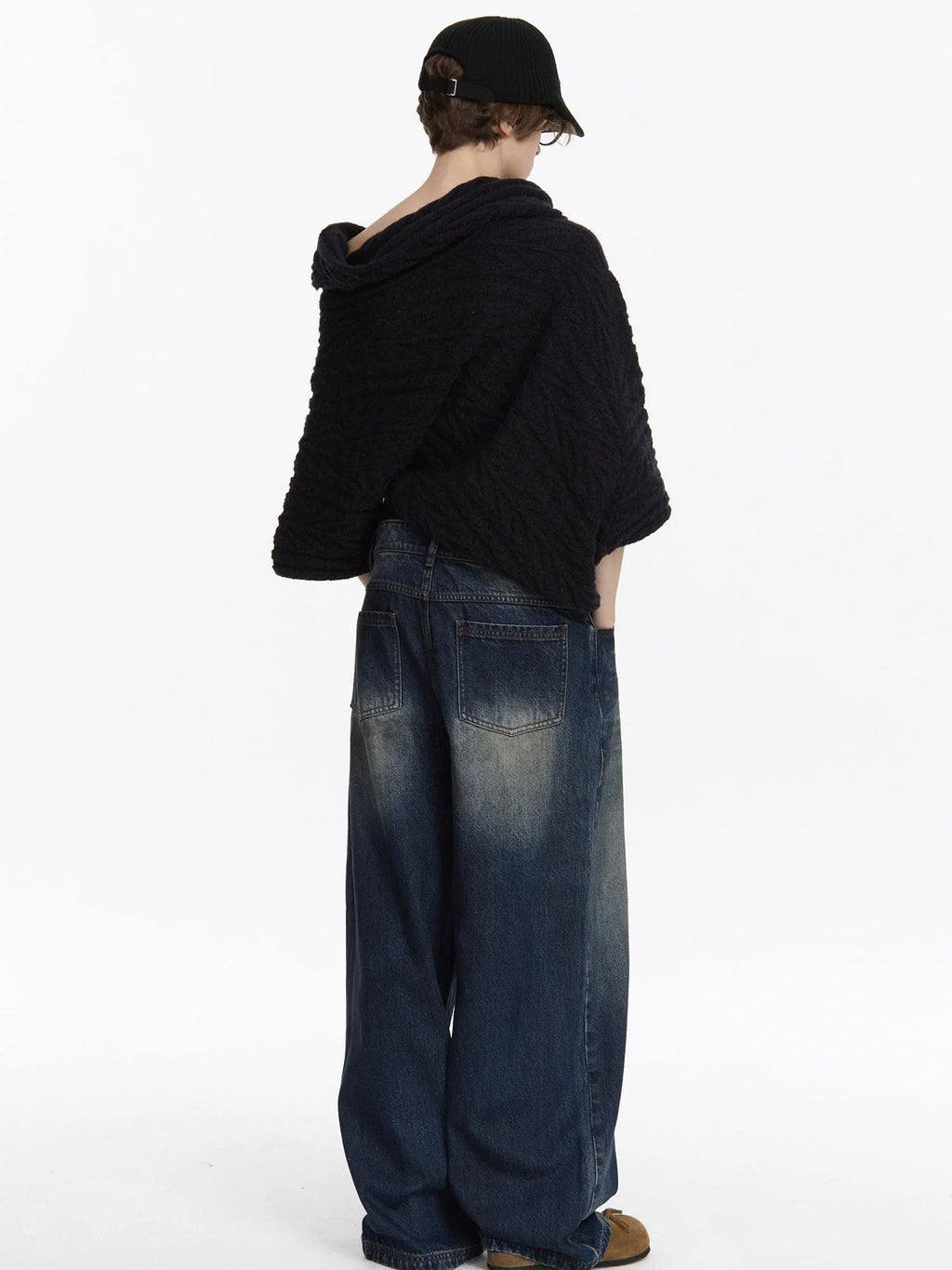 Asym Collar Drop Shoulder Knit Sweater