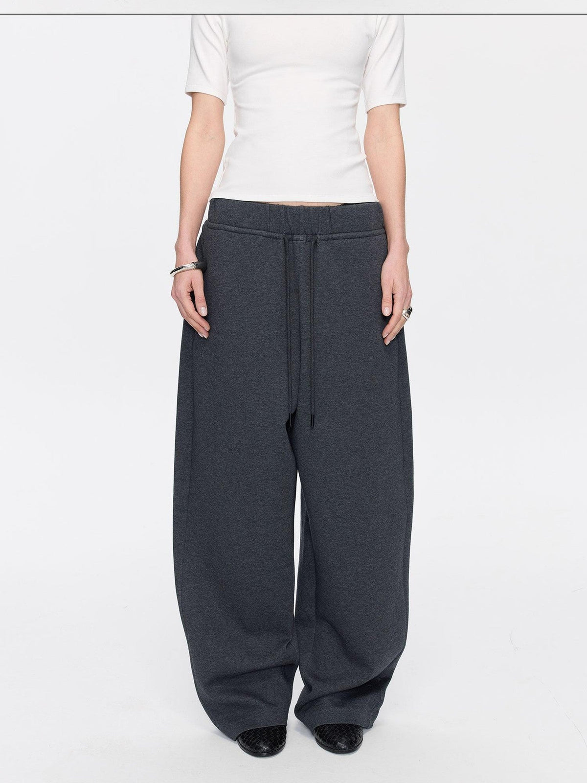 Asymmetrical Curved Cut Wide Leg High Waist Women's Lyocell Cotton Sweatpants