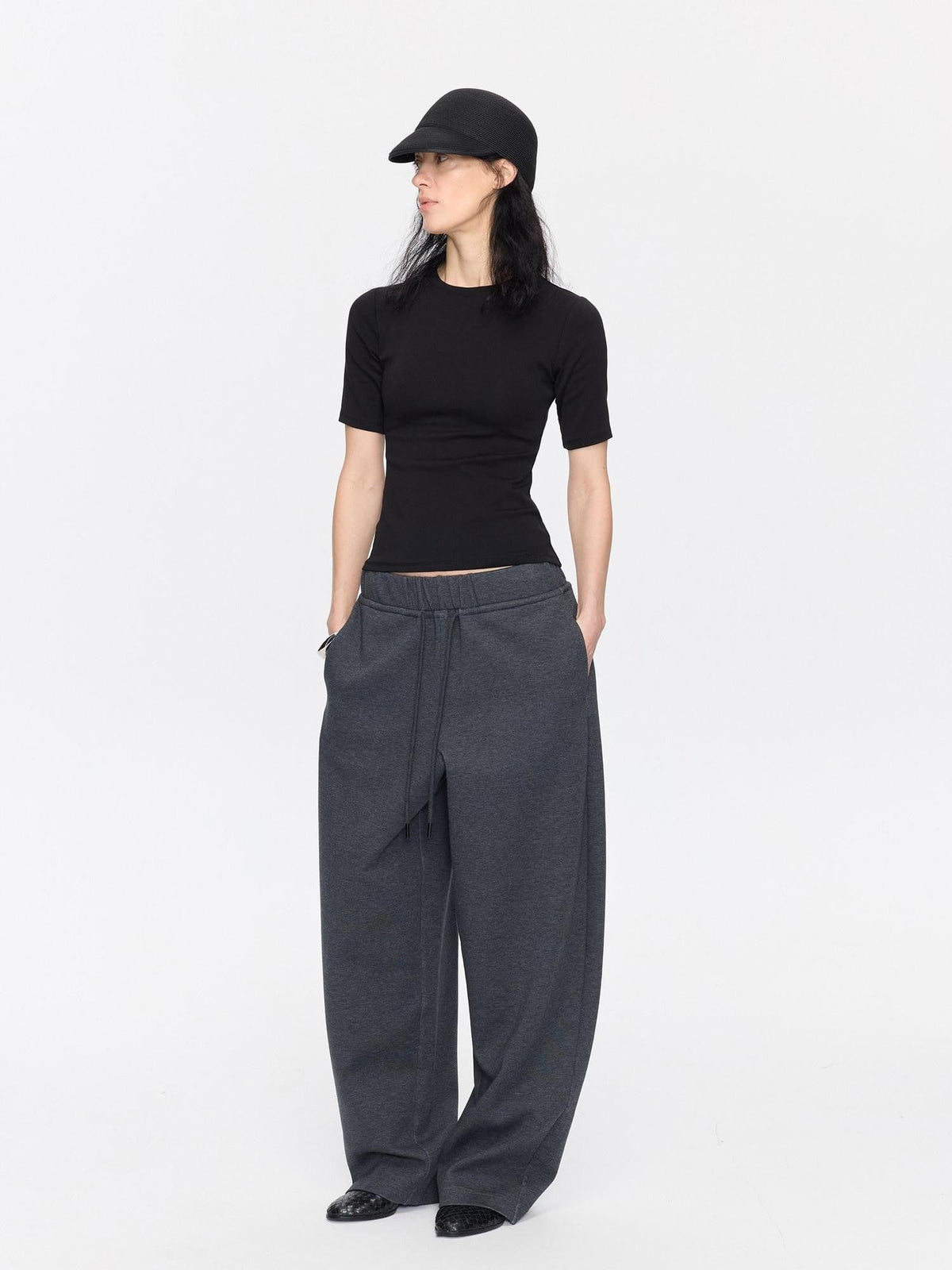 Asymmetrical Curved Cut Wide Leg High Waist Women's Lyocell Cotton Sweatpants