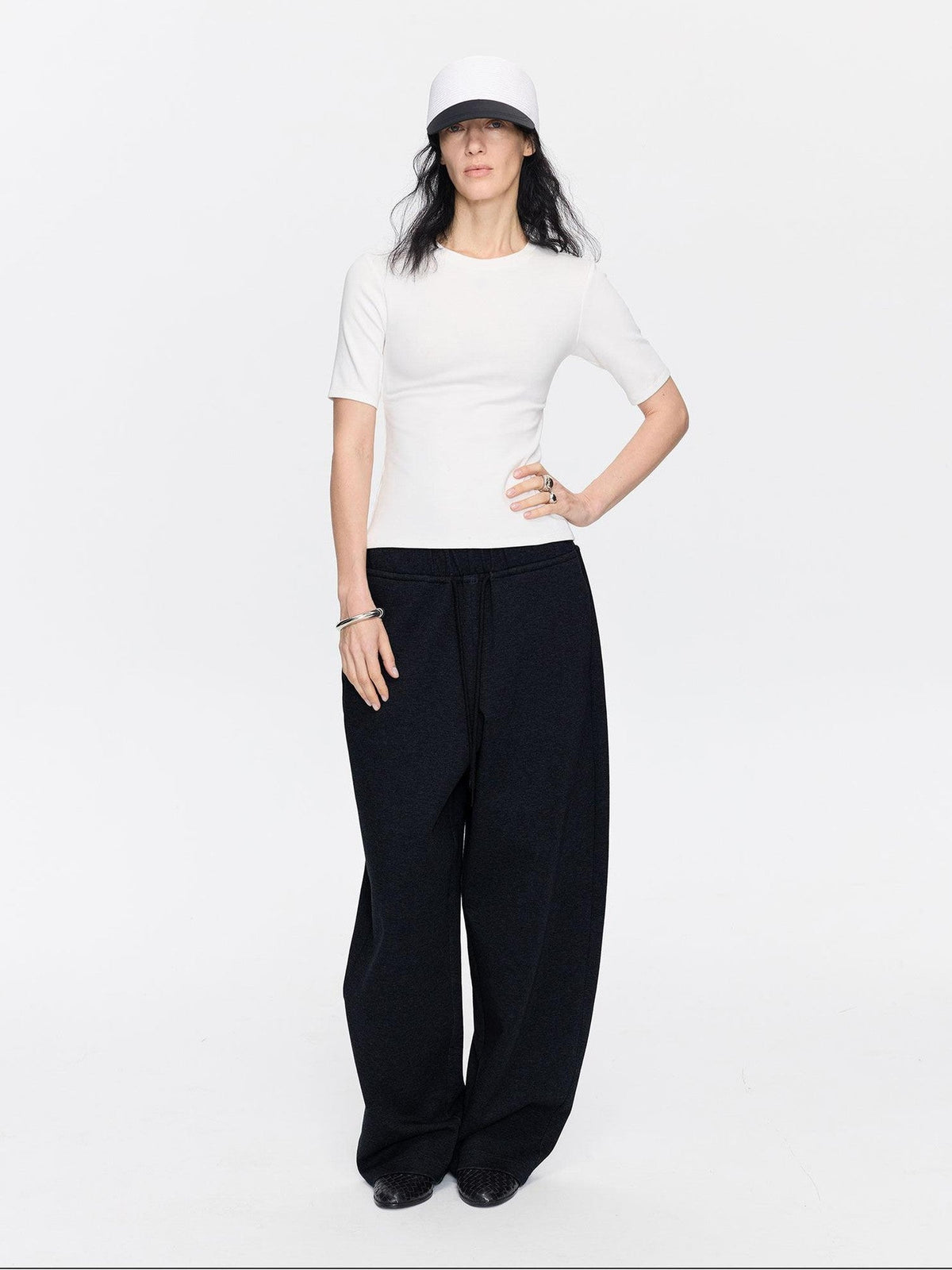 Asymmetrical Curved Cut Wide Leg High Waist Women's Lyocell Cotton Sweatpants