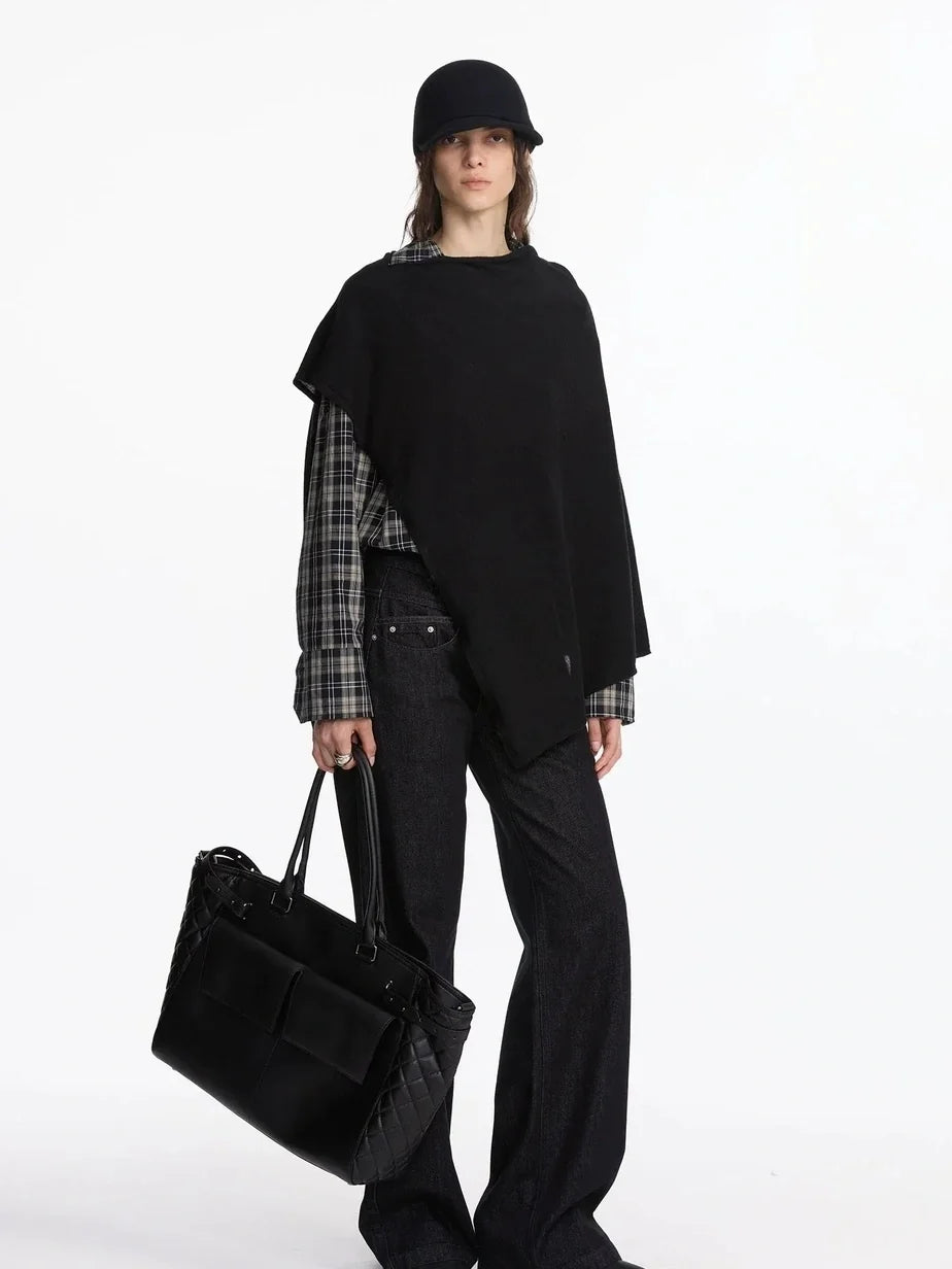 Asymmetrical Wool Blend Draped Cape Top